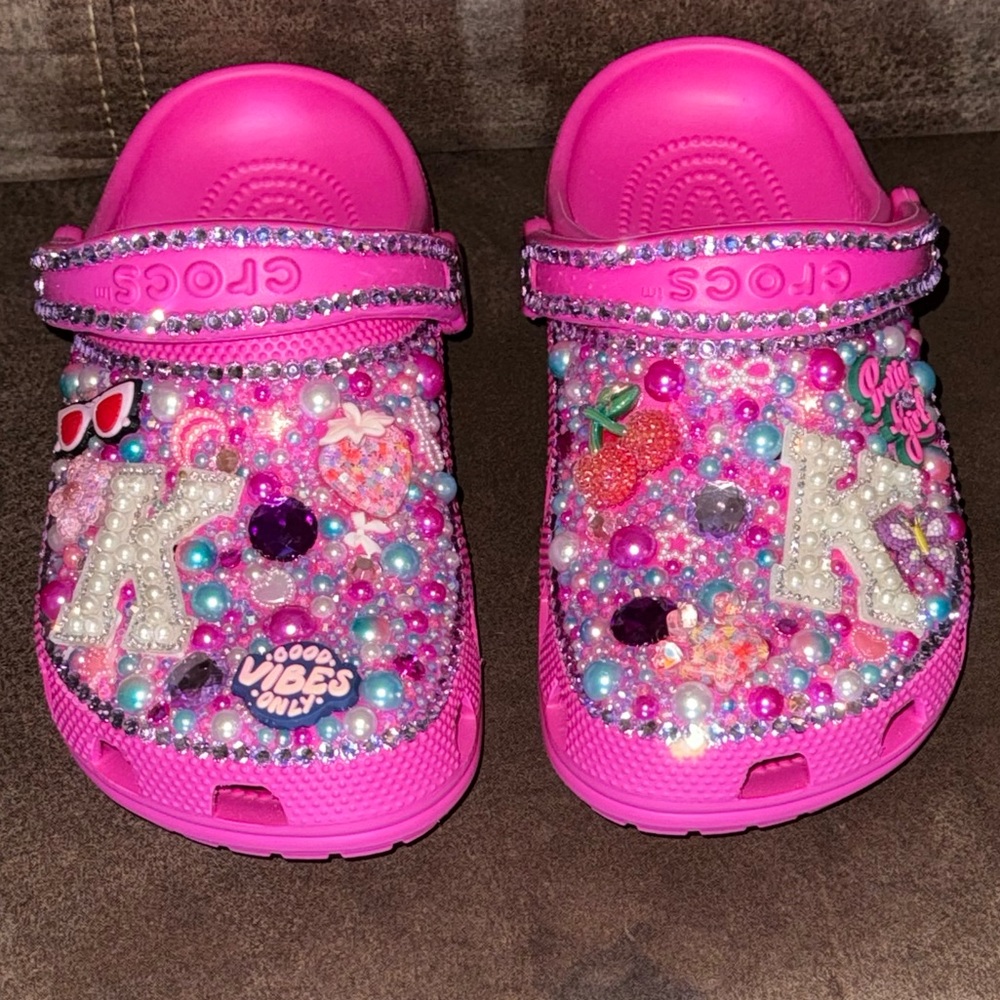 Custom pink intial K Crocs